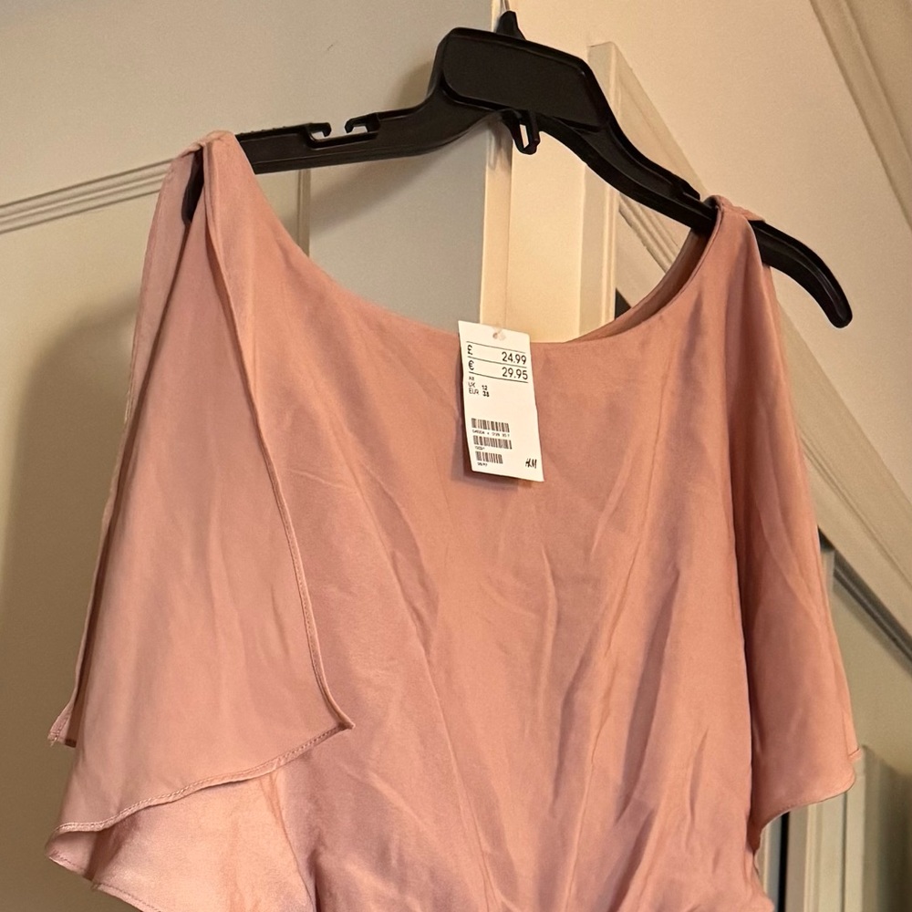 Blush tan H & M floaty feminine pleated midi dress